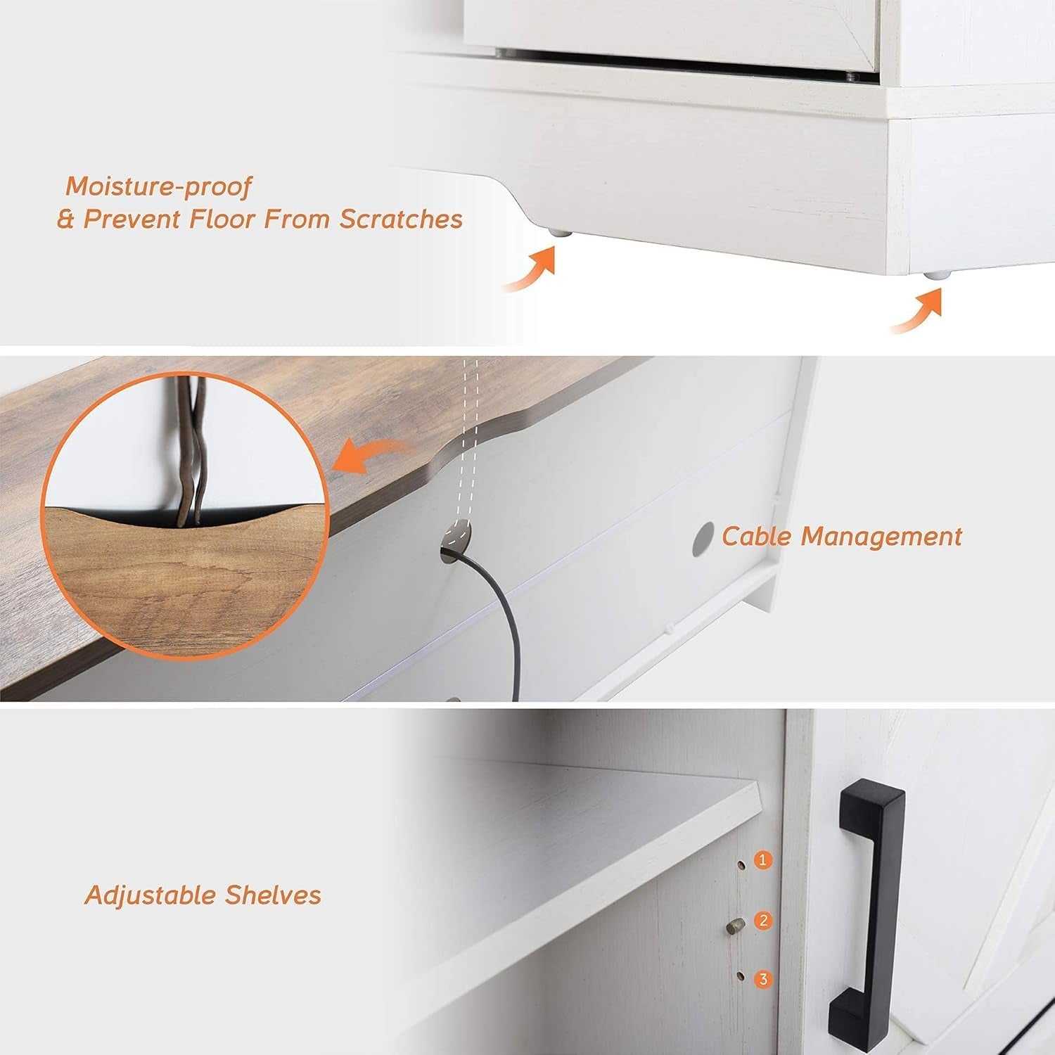 Farmhouse Sliding Barn Door TV Stand for Tvs up to 65 Inch, Modern Storage Entertainment Center, Wood Media Console Table Cabinet 3-Level Adjustable Shelf for Living Room, White/Oak-4