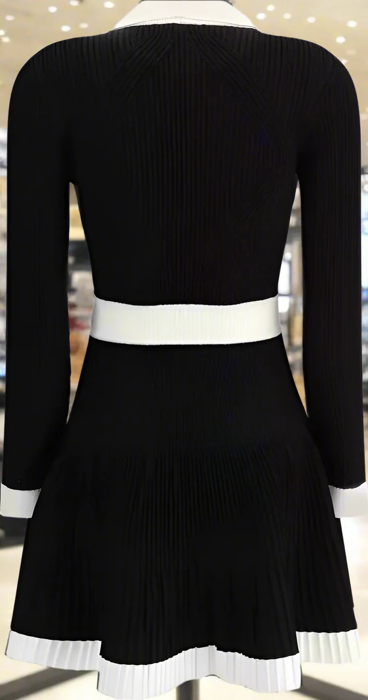 BALMAIN Black & White Knit Short Dress – Luxury Designer Style
