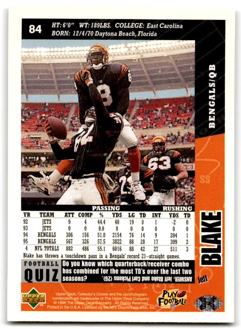 1996 Upper Deck Collector’s Choice Jeff Blake Cincinnati Bengals #84