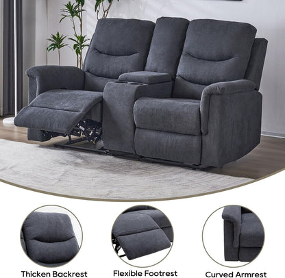 2 Pieces Recliner Sofa Set, Manual Sofa Set for Living Room Furniture Set, Recliner Sofa and Loveseat Sets, Reclining Loveseat with Console & Cup Houlders for Living Room-4