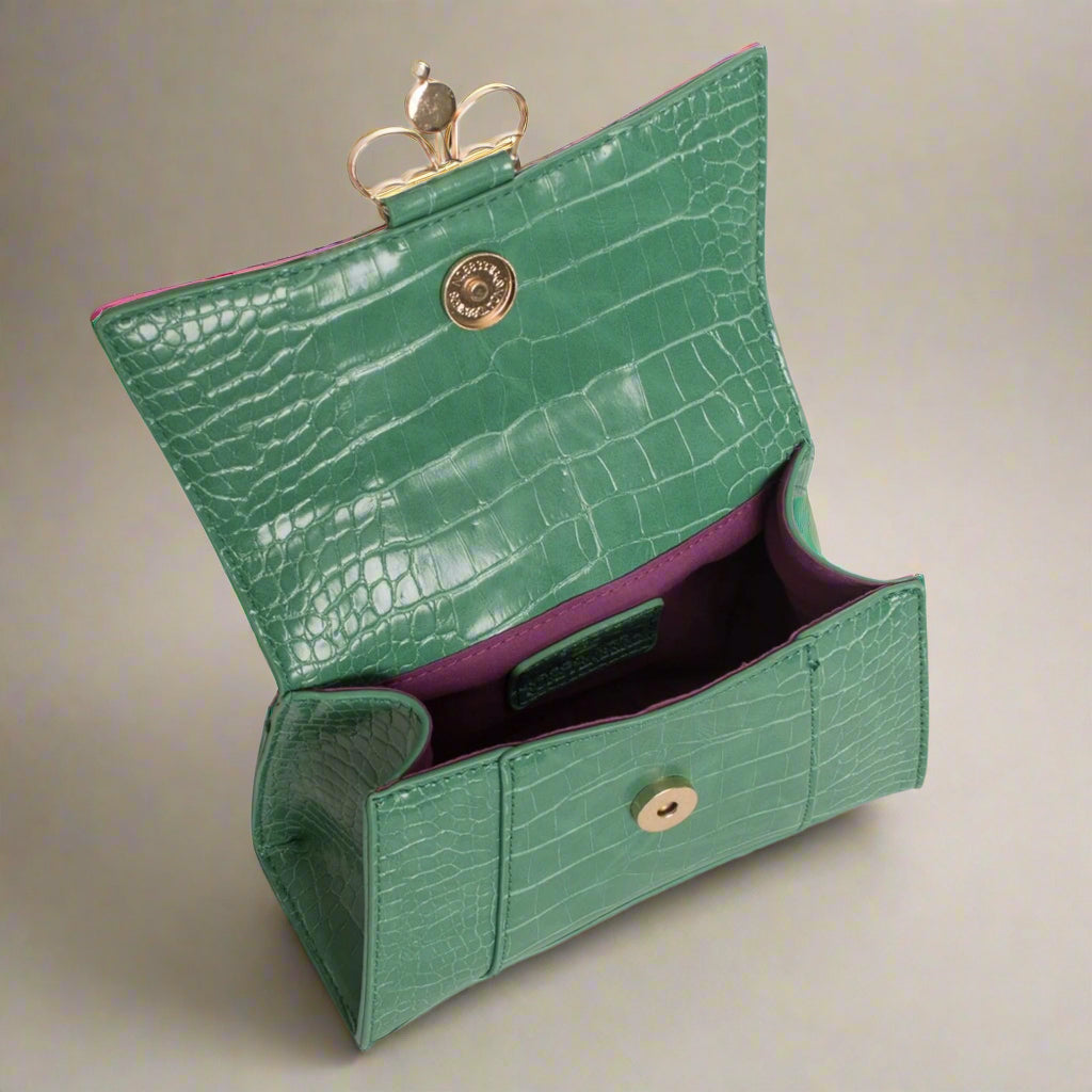 Egon Von Furstenberg green synthetic Croc embossed Handbags