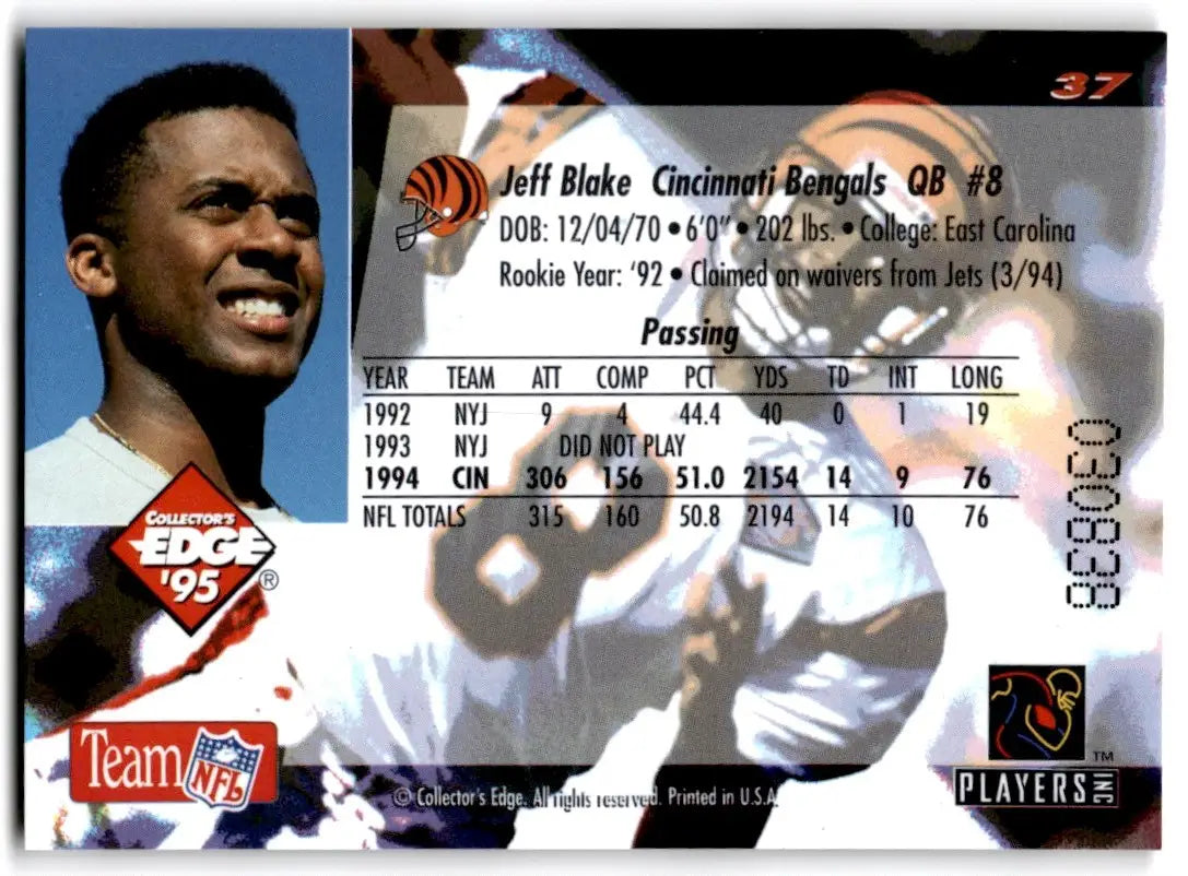 1995 Collector’s Edge Jef Blake 030838 Cincinnati Bengals #37
