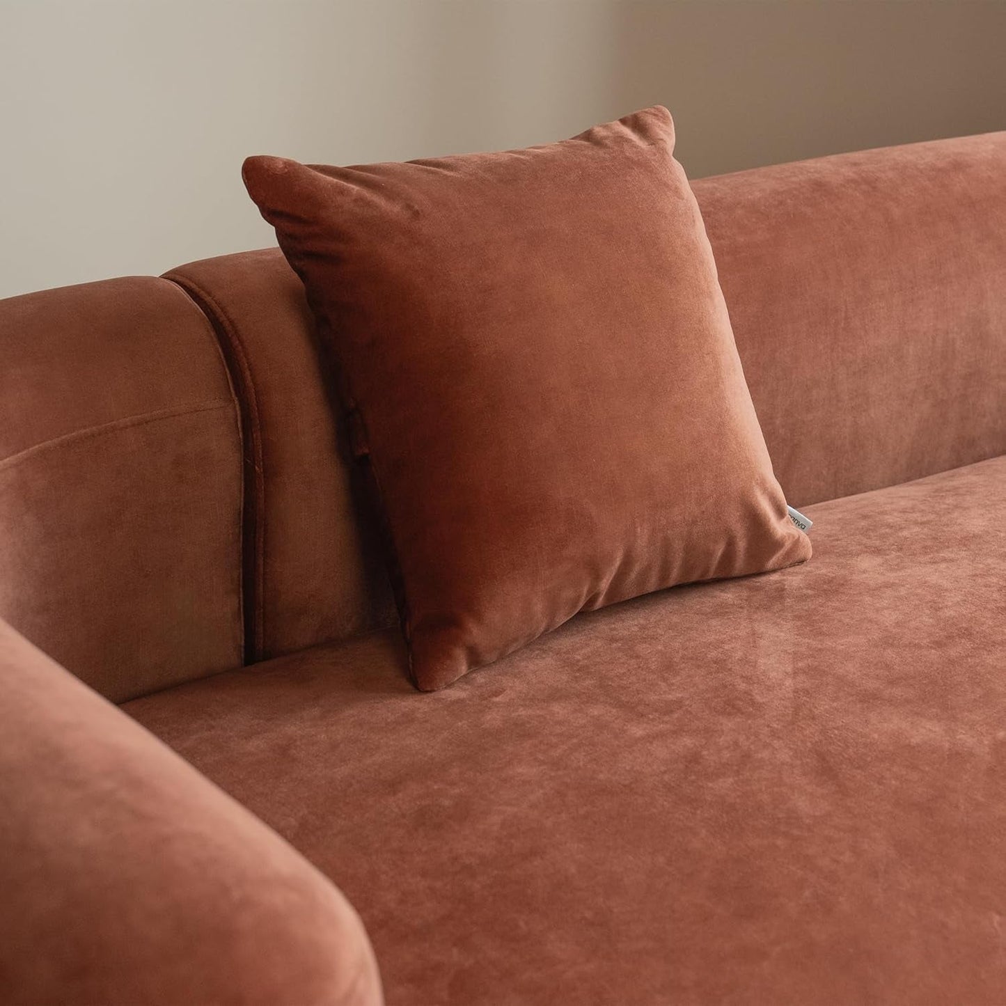 Luxury Modern Tight Curved Back Velvet Sofa, Minimalist Style Comfy Couch for Living Room Apartment, 3 Seater, Tangerine-4