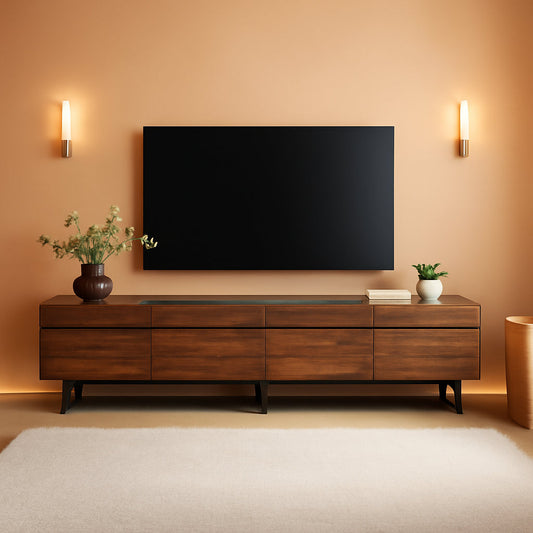 3 in 1 Modern TV Stand for Tvs up to 110 Inch, Wood Entertainment Center TV Console with Storage Cabinets and Metal Base, Media Console for Living Room,Brown-0