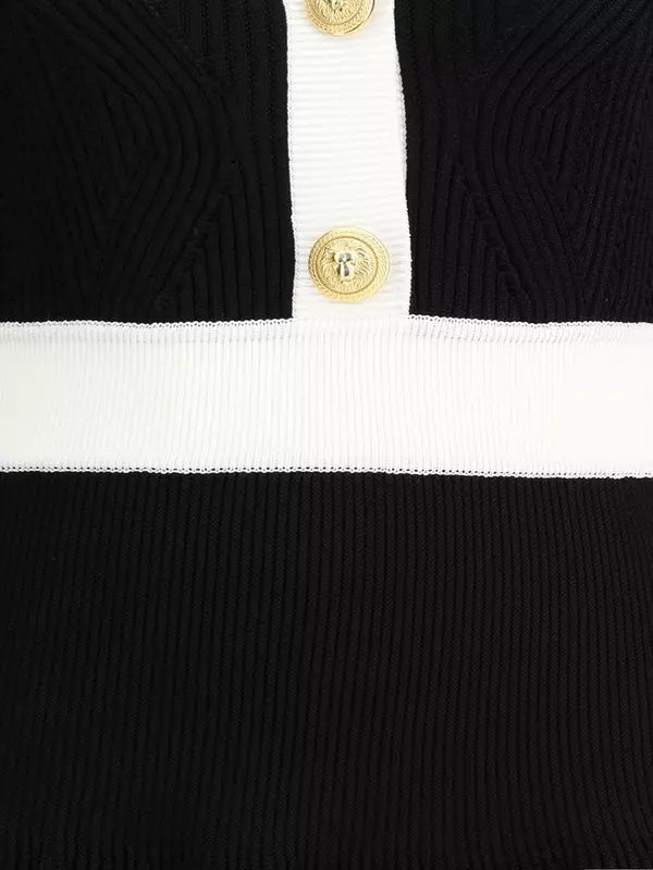 BALMAIN Black & White Knit Short Dress – Luxury Designer Style