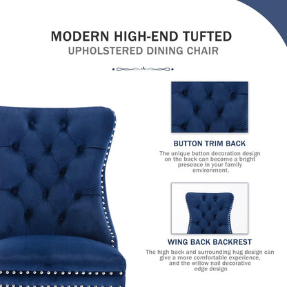 Velvet Dining Chairs Set of 4, Upholstered Dining Chair with Nailhead Trim and Solid Wood Legs, Navy Luxury Wingback Dining Side Chair for Living Room, Bedroom, Kitchen-1