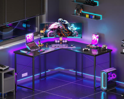 L Shaped Gaming Desk, Corner Desk Gaming Table for Home Office, Computer Desk Sturdy Writing Workstation for Small Space, Easy to Assemble, 51 Inch, Carbon Fiber Surface, Black-1