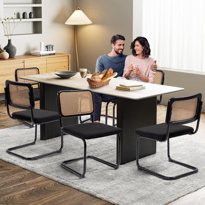 Modern Cesca Cane Dining Chairs, Set of 2, Handwoven Rattan Cane Back, Chrome Base, Upholstered Boucle Seat, Ideal for Kitchen or Dining Room, Black-1