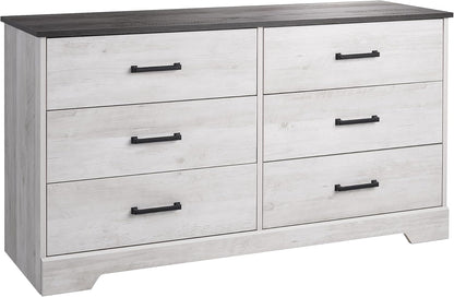 Rustic Ridge Farmhouse 6-Drawer Double Dresser, Washed White Dresser for Bedroom, Chest of Drawers with 6 Storage Drawers, 53.25” Wide X 18.25” Deep X 28.5” Tall, Washed White-0