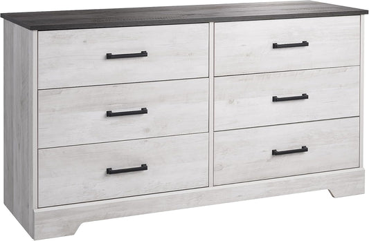Rustic Ridge Farmhouse 6-Drawer Double Dresser, Washed White Dresser for Bedroom, Chest of Drawers with 6 Storage Drawers, 53.25” Wide X 18.25” Deep X 28.5” Tall, Washed White-0