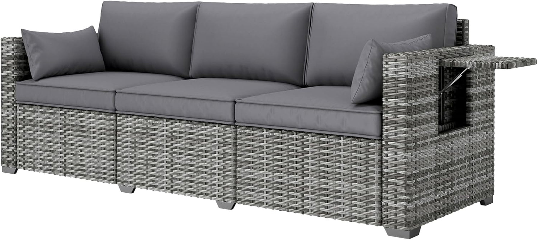 Three Seater Wicker Sofa with Side Tray Tables-0