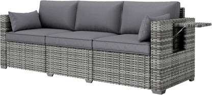 Three Seater Wicker Sofa with Side Tray Tables-0