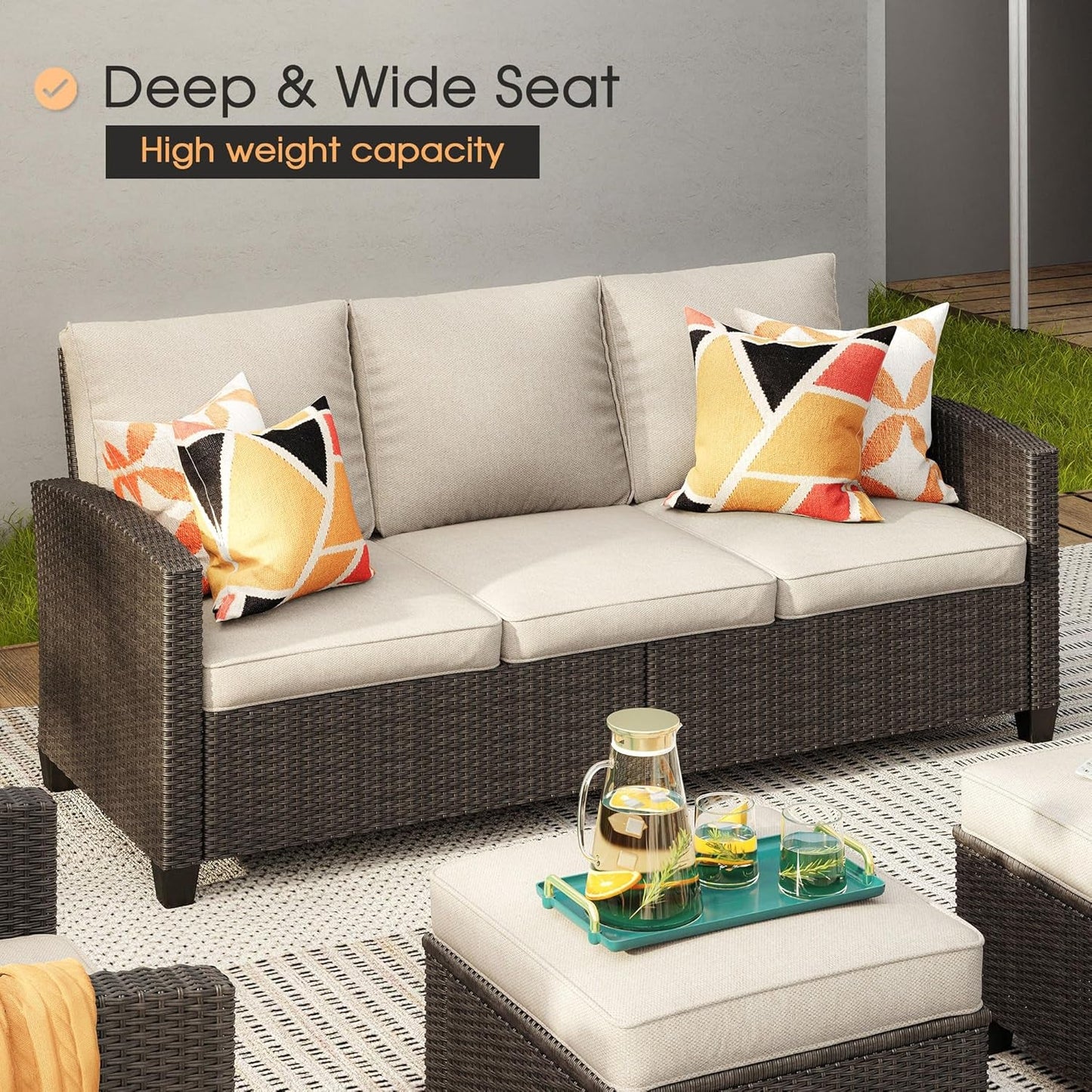 8 Piece Patio Furniture Set with Firepit and Cushions-1