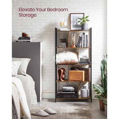 Bookshelf, 5-Tier Bookcase, Storage Shelving Unit, Display Shelf with Open Compartments for Living Room, Home Office, Bedroom, Industrial, Rustic Brown and Black ULBC121B01-4