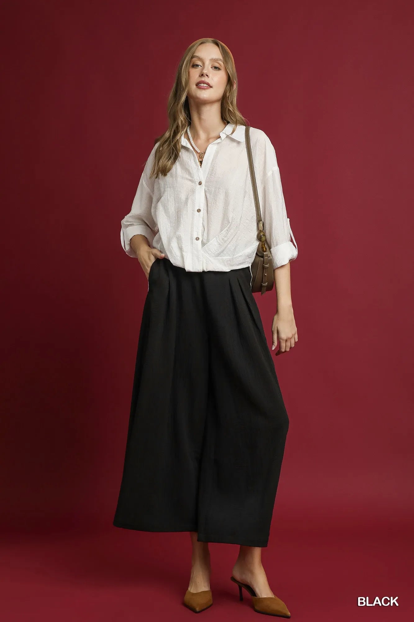 Umgee Elastic Waist Wide Leg Pants