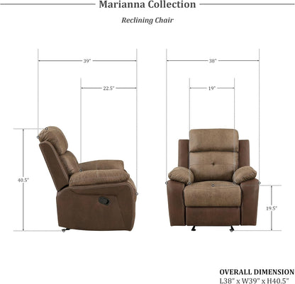 Marianna 3-Piece Reclining Living Room Sofa Set, Brown-1