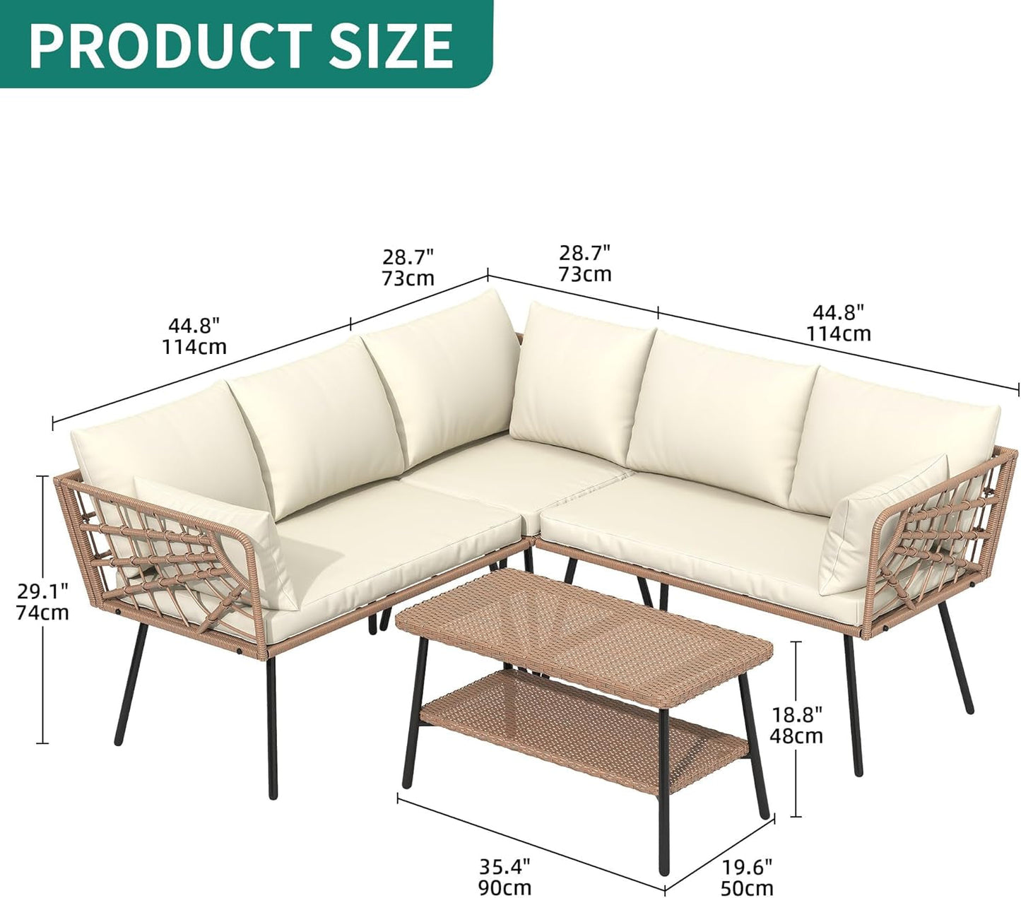 L Shape Outdoor Couch Set with Thick Cushions-2