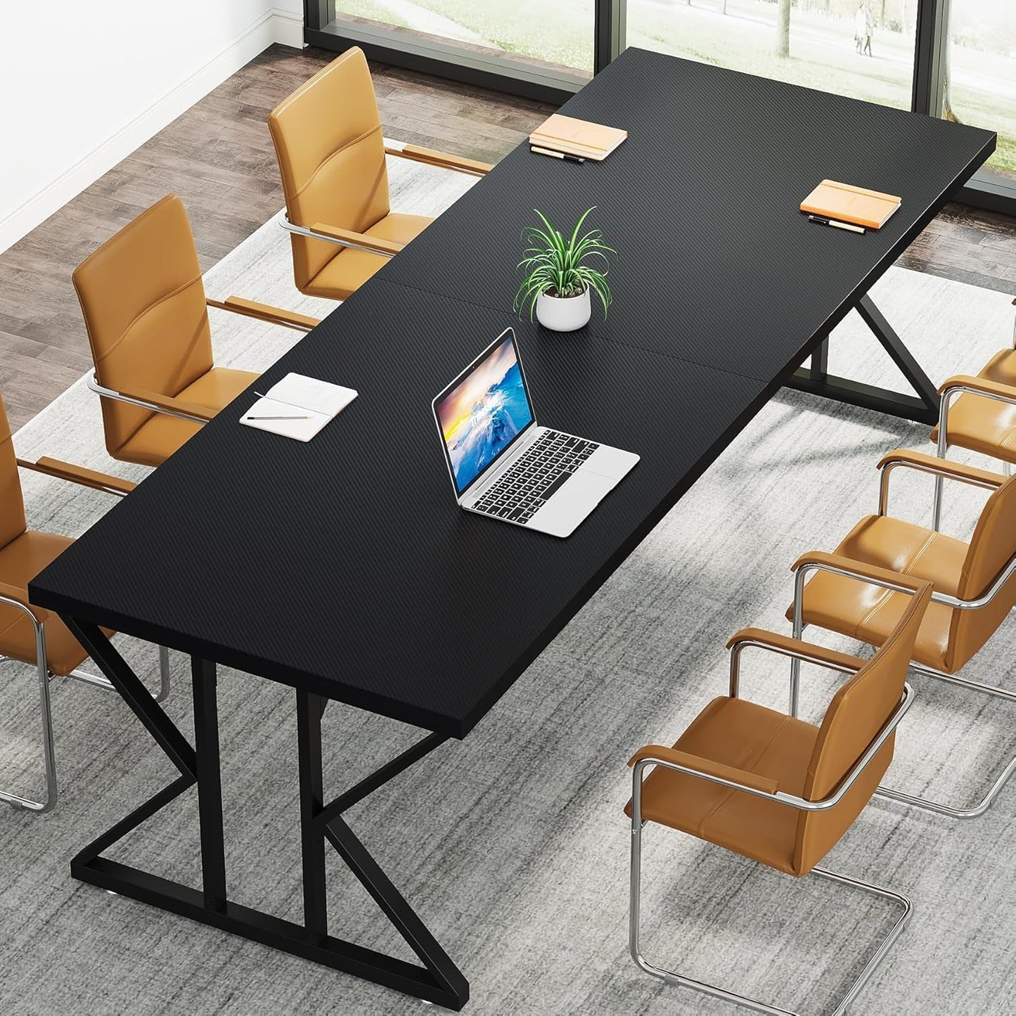 78.7-Inch Executive Desk, Large Computer Office Desk Workstation, Modern Simple Style Laptop Desk Study Writing Table Business Furniture for Home Office (Black, 78.7 Inch)-2