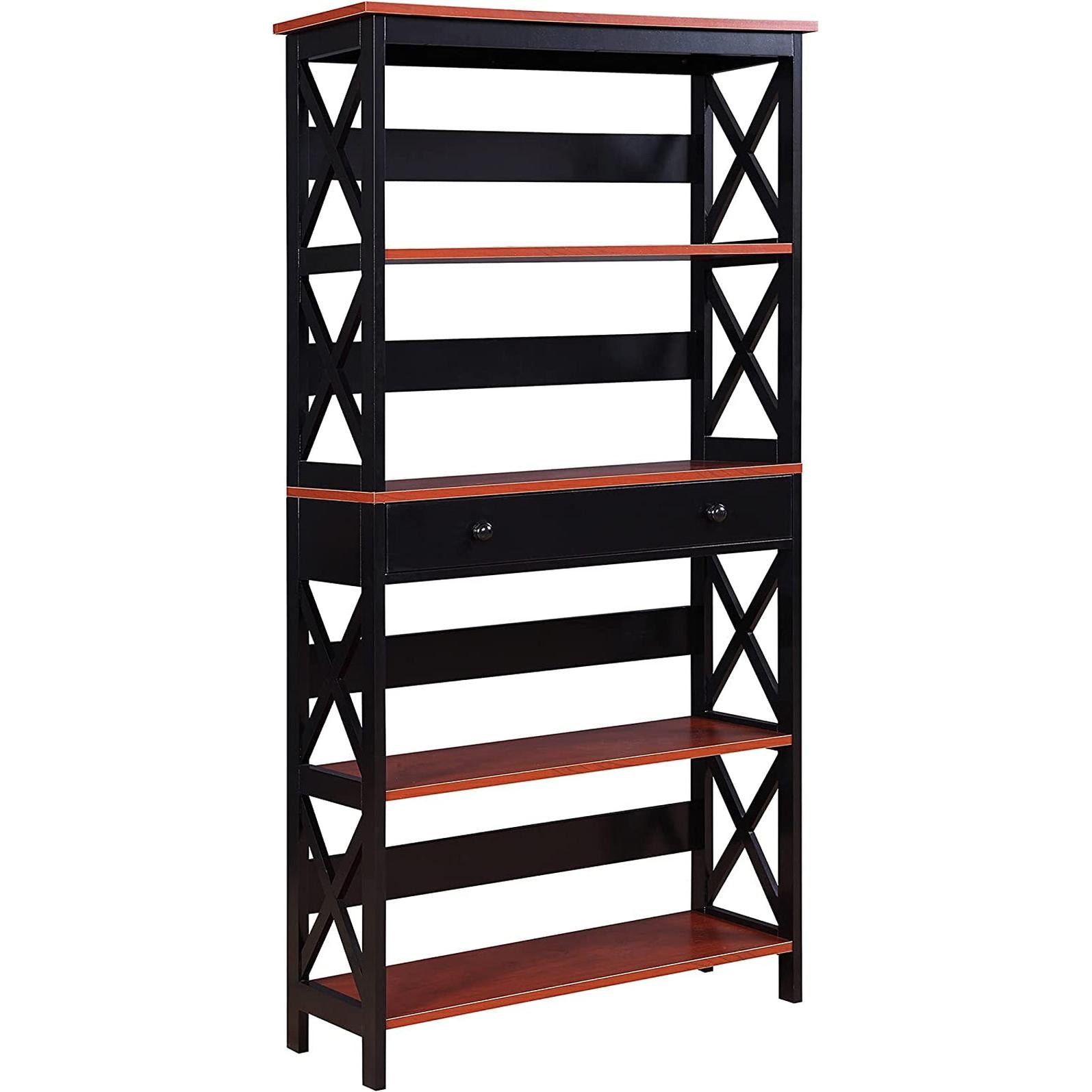Cherry/Black Oxford Bookcase with Drawer (5 Tier)-1