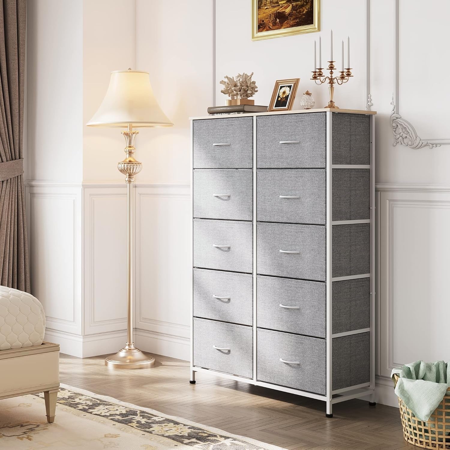 Tall Dresser for Bedroom with 10 Drawers, Chest of Drawers, Dressers Bedroom Furniture, Storage Organizer Unit with Fabric Bins for Closet, Hallway, Living Room, Entryway, Light Grey-3