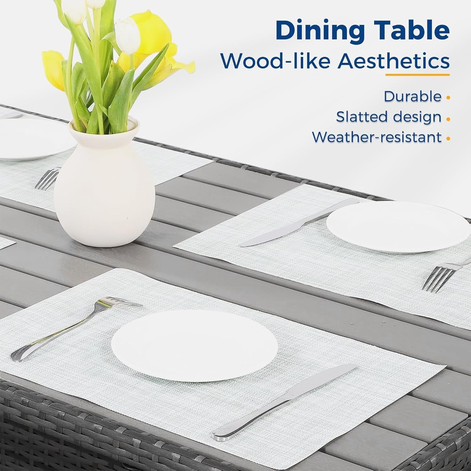 Outdoor Patio Furniture Set, 7 Piece Outdoor Dining Sectional Sofa with Dining Table and Chair, All Weather Wicker Conversation Set with Ottoman,Blue-3