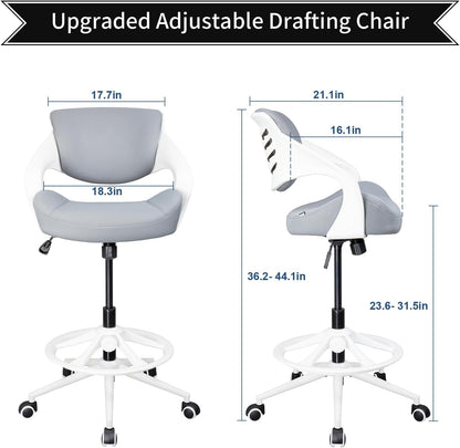 Ergonomic Drafting Chair,Standing Computer Desk Chair,Foot Ring,Lumbar Support,Swivel Task Chair -Grey-1