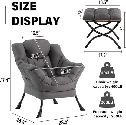 Dark Grey Lazy Chair With Ottoman Armrests Footstool-1