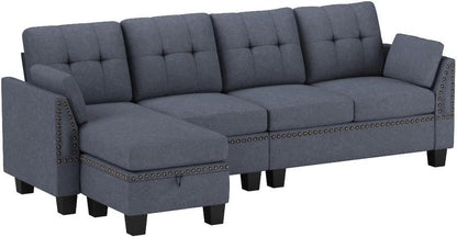 Bluish Grey Sectional Sofa L-Shaped, Convertible-4