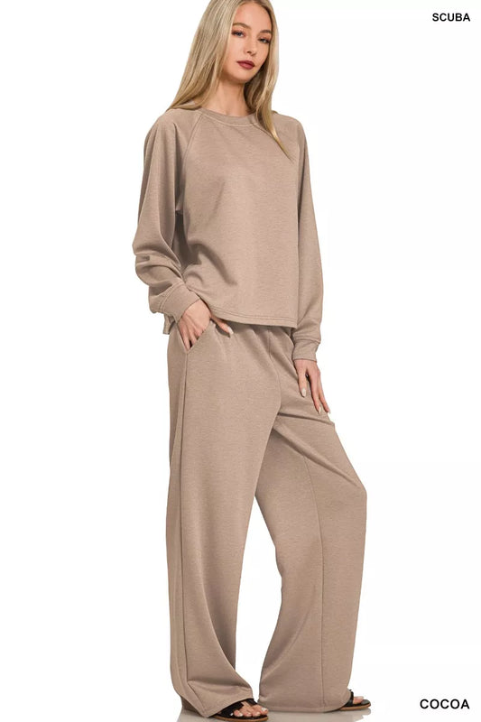 Zenana Scuba Crewneck Sweatshirt and Pants Set