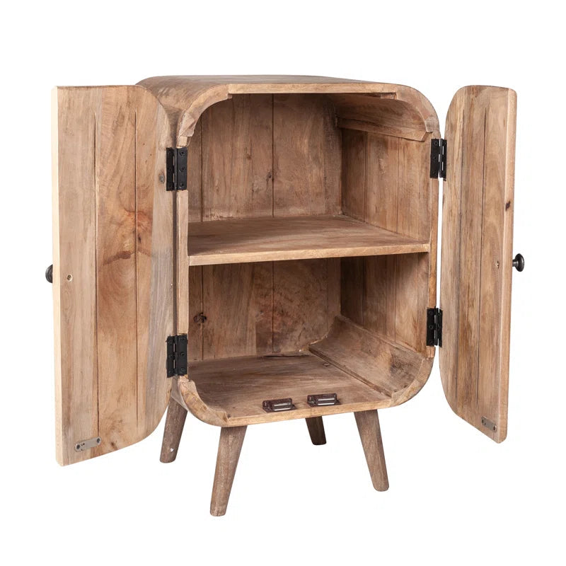 Solid Mango Wood Accent Cabinet Featuring Fluted Doors-1