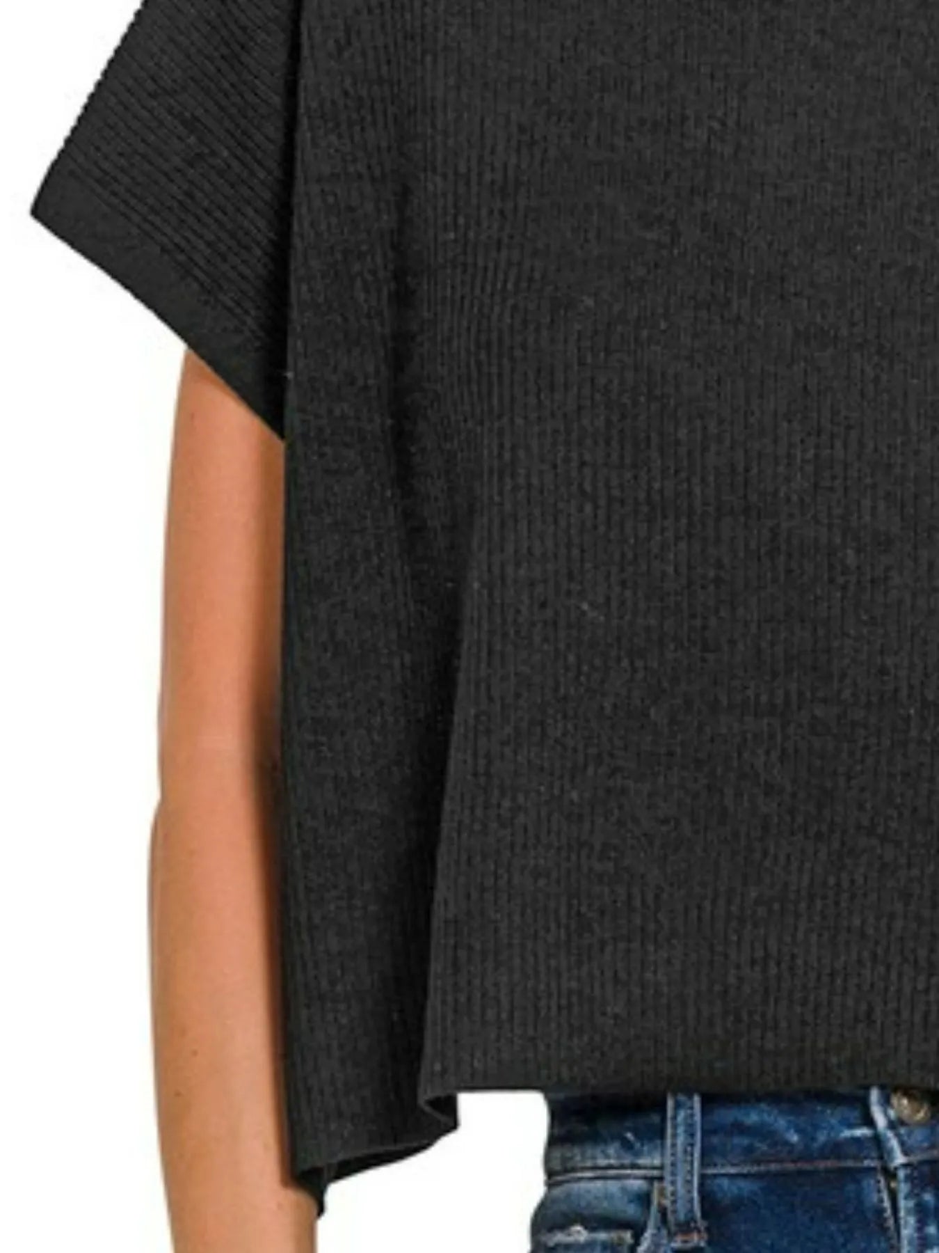 Zenana Viscose Mock Neck Short Sleeve Boxy Sweater