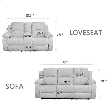 Microfiber Living Room Furniture Set Reclining Sofa Set Loveseat Furniture Sets in Living Room Sofa Recliners (Sofa+Loveseat, Grey)-2