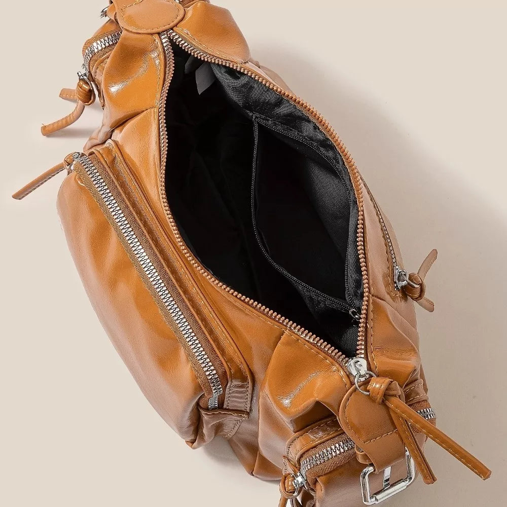 Fame Glossy Faux Leather Multi Pocket Hand Bag