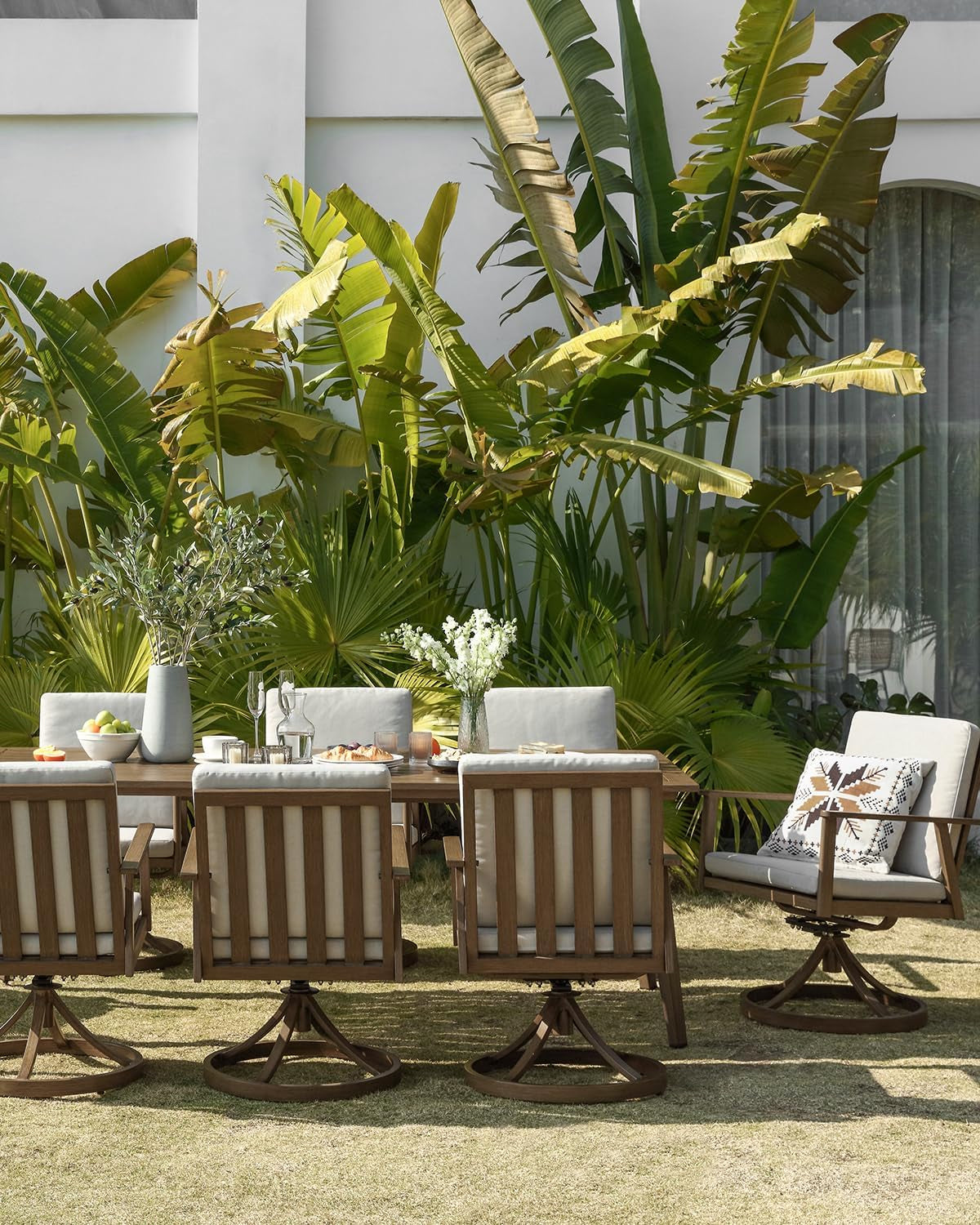 Nine Piece Outdoor Patio Dining Set with Swivel Chairs-4