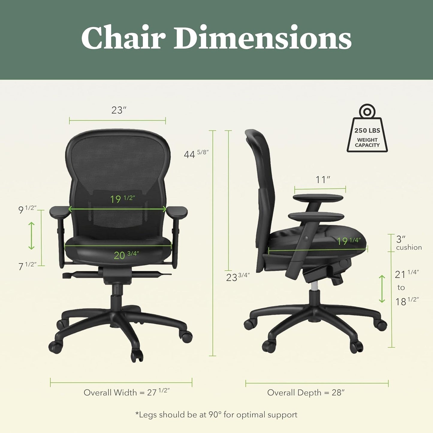 Wave High Back Office Chair Ergonomic Office Chair with Leather Seat, Breathable Back Mesh Desk Chair with Wheels and Arms, 360 Swivel, Synchro-Tilt Recline - Comfortable Home Office Desk Chair-1