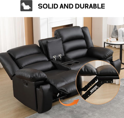 Faux Leather Manual Recliner Sofa Set, Loveseat Reclining Sofa and 3 Seat Recliner Sofa, Couch Set for Living Room, Bedroom, Meeting Room, Black(Loveseat+Sofa)-3
