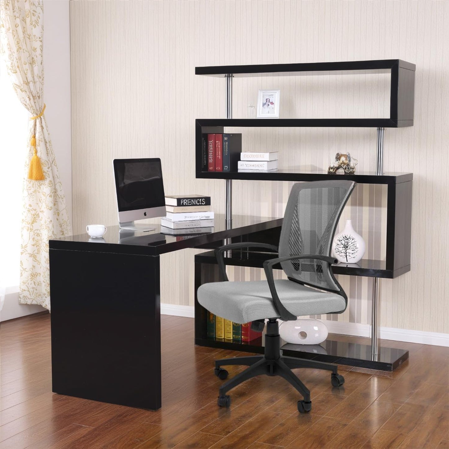 Office Chair Mid Back Swivel Lumbar Support Desk Chair, Computer Ergonomic Mesh Chair with Armrest (Gray)-1