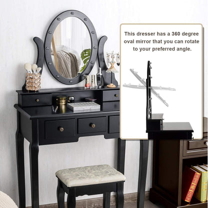 Black Vanity Dressing Table Set with Rotating Mirror-3