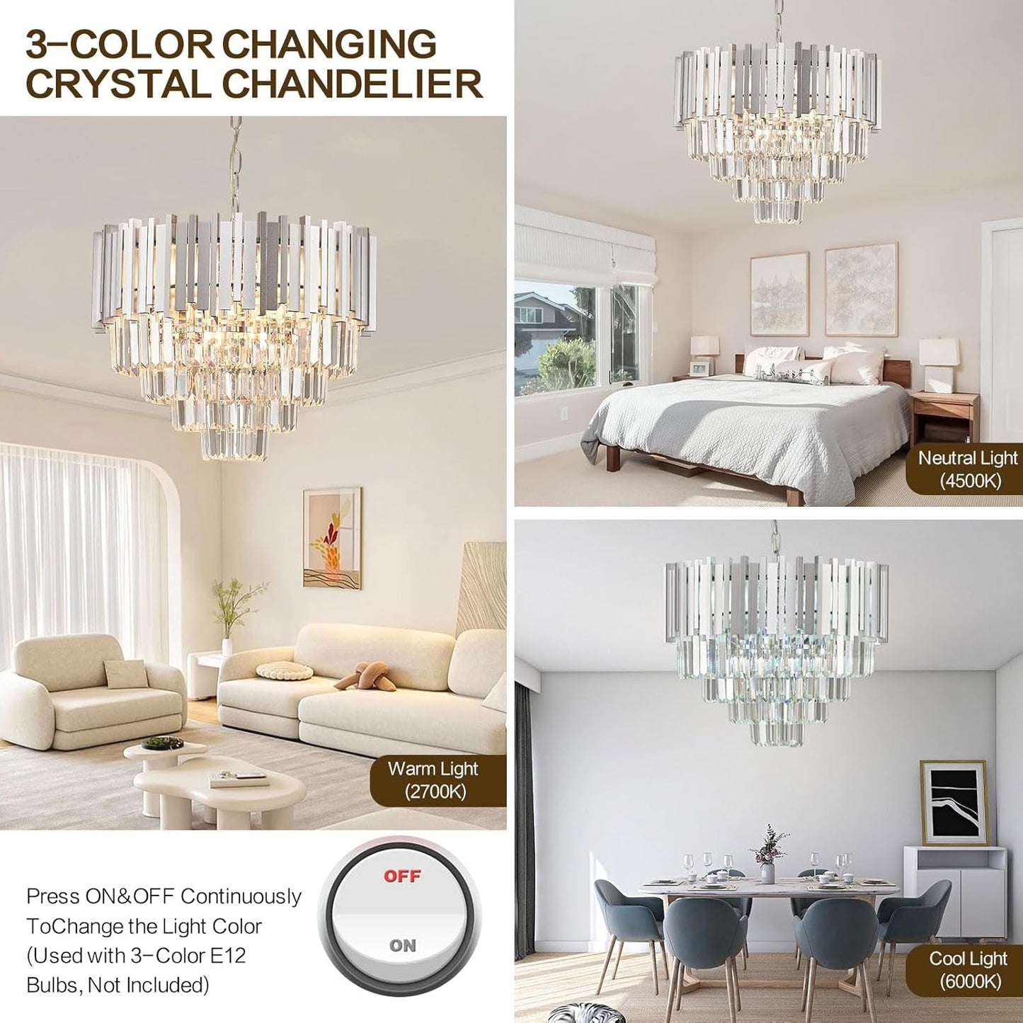 Chrome Crystal Chandelier 20 Inch 5 Tier 8 Light Pendant-2