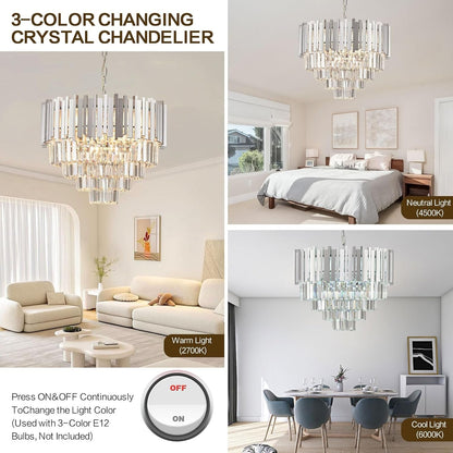 Chrome Crystal Chandelier 20 Inch 5 Tier 8 Light Pendant-2