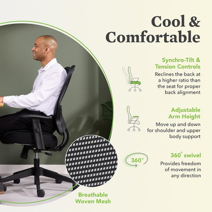 Wave High Back Office Chair Ergonomic Office Chair with Breathable Back Mesh Desk Chair with Wheels and Arms, 360 Swivel, Synchro-Tilt Recline - Home Office Desk Chair Comfortable for Long Hours-4