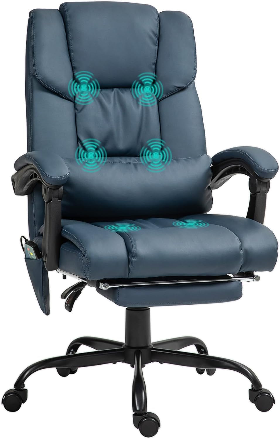 High Back Massage Office Chair with 6 Vibration Points, PU Leather Reclining Computer Chair, Ergonomic Desk Chair with Footrest Adjustable Height and Remote, Blue-0