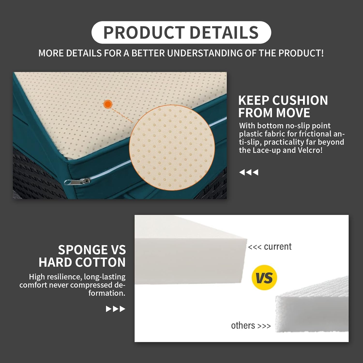 Patio Furniture Set 6 Pieces Couch Outdoor Chairs Coffee Table Peacock Blue Anti-Slip Cushions and Waterproof Covers-3