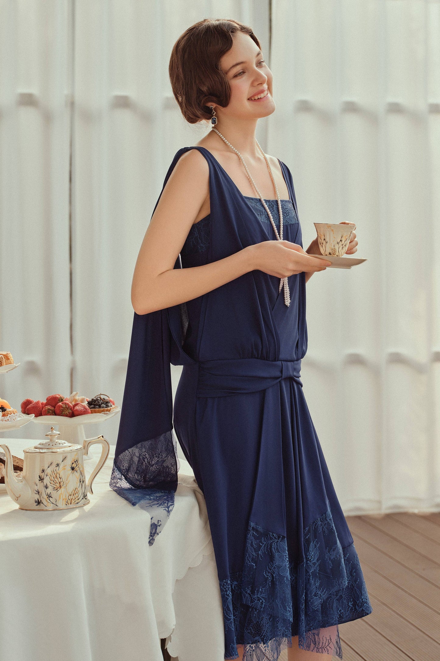 Classic Chiffon Lace Day Dress, Navy or Burnt Orange, Sizes 6, 8, 10