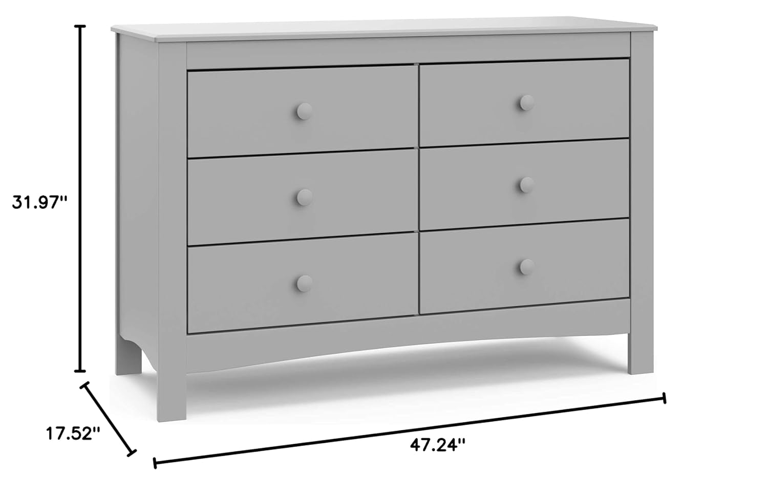 Pebble Gray 6 Drawer Double Dresser Nursery Kids-2