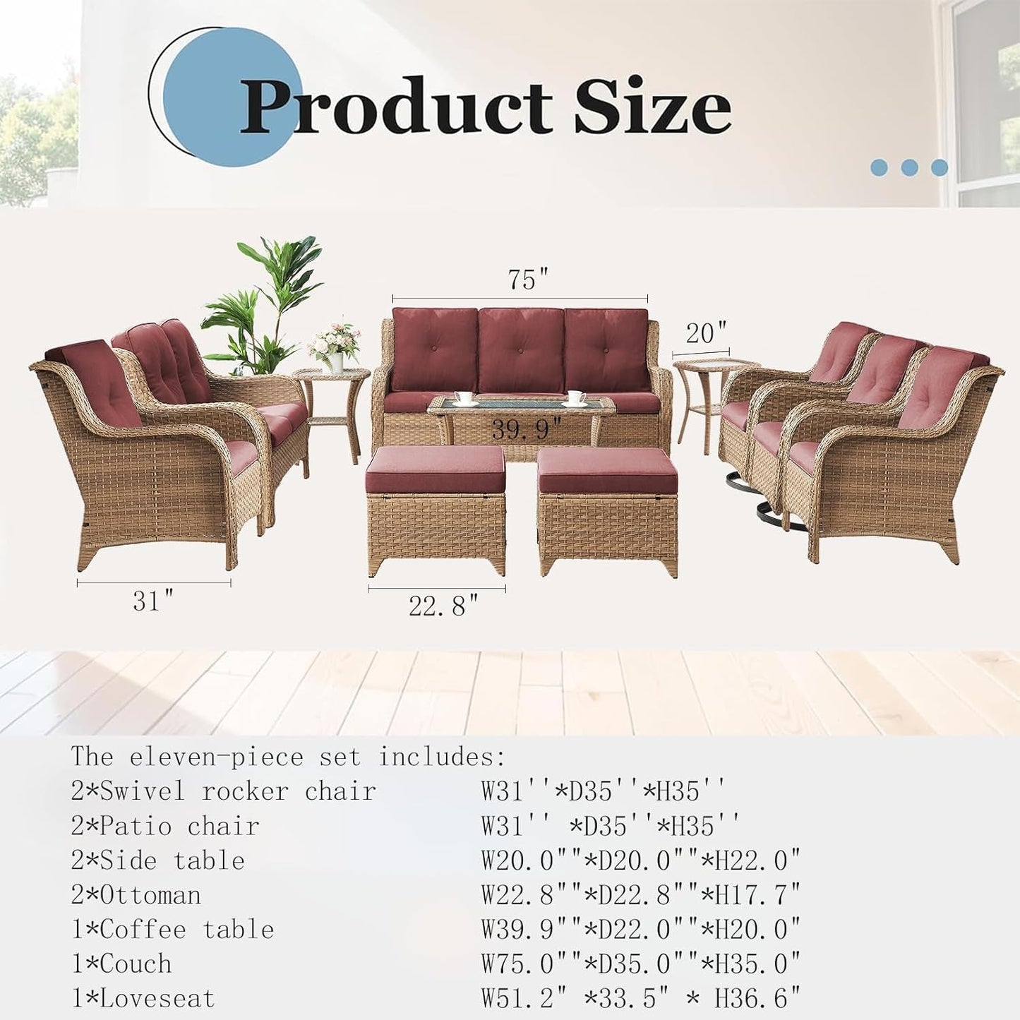 11 Piece Outdoor Furniture Set with Swivel Rocker Chairs-1