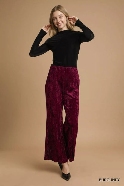 Umgee Velvet Wide Leg Flare Pants