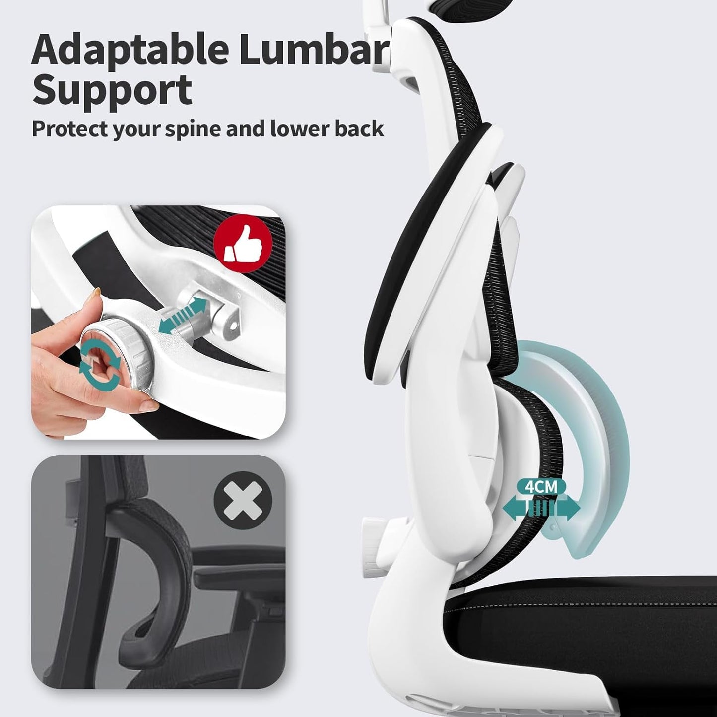 Office Chair Ergonomic Desk Chair, 330 LBS Home Mesh Office Desk Chairs with Wheels, Comfortable Gaming Chair, High Back Office Chair for Long Hours (Black & White)-3