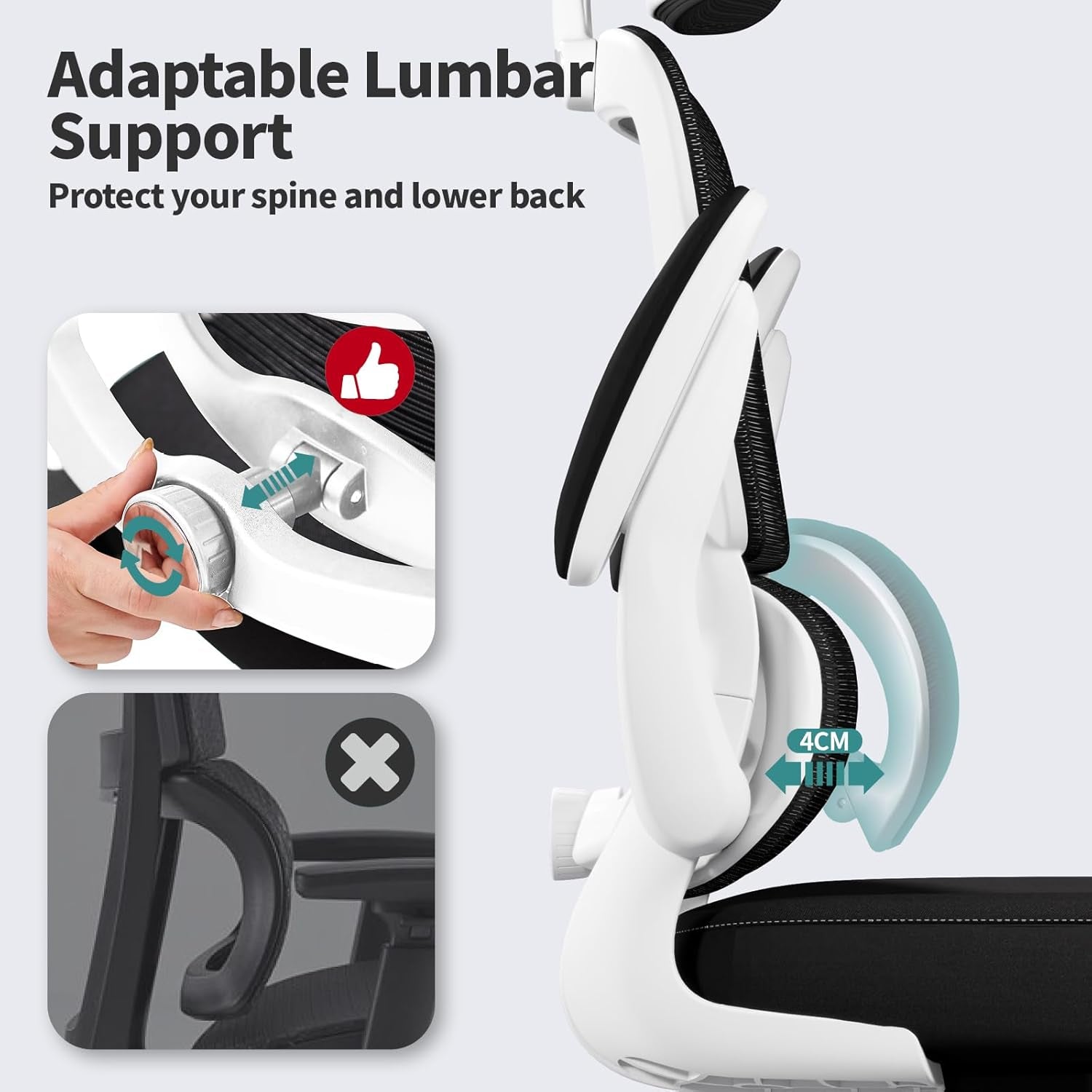 Office Chair Ergonomic Desk Chair, 330 LBS Home Mesh Office Desk Chairs with Wheels, Comfortable Gaming Chair, High Back Office Chair for Long Hours (Black & White)-3