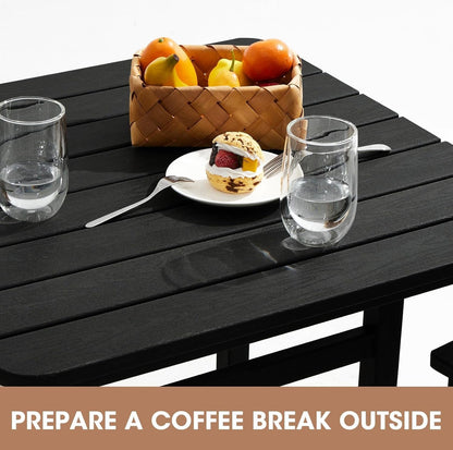 Balcony Adirondack Chairs and Table 3 Pieces Set, Adirondack Bar Height Chairs Set of 2 and Bar Table, Outdoor Bar Stools Set for Bistro, Poolside, Backyard, Black-3